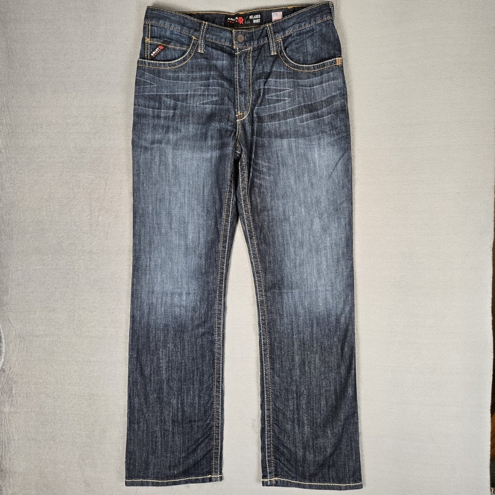 Ariat Work FR M4 Relaxed Boot Jeans Mens 35x34 Blue Dark Wash Denim Western